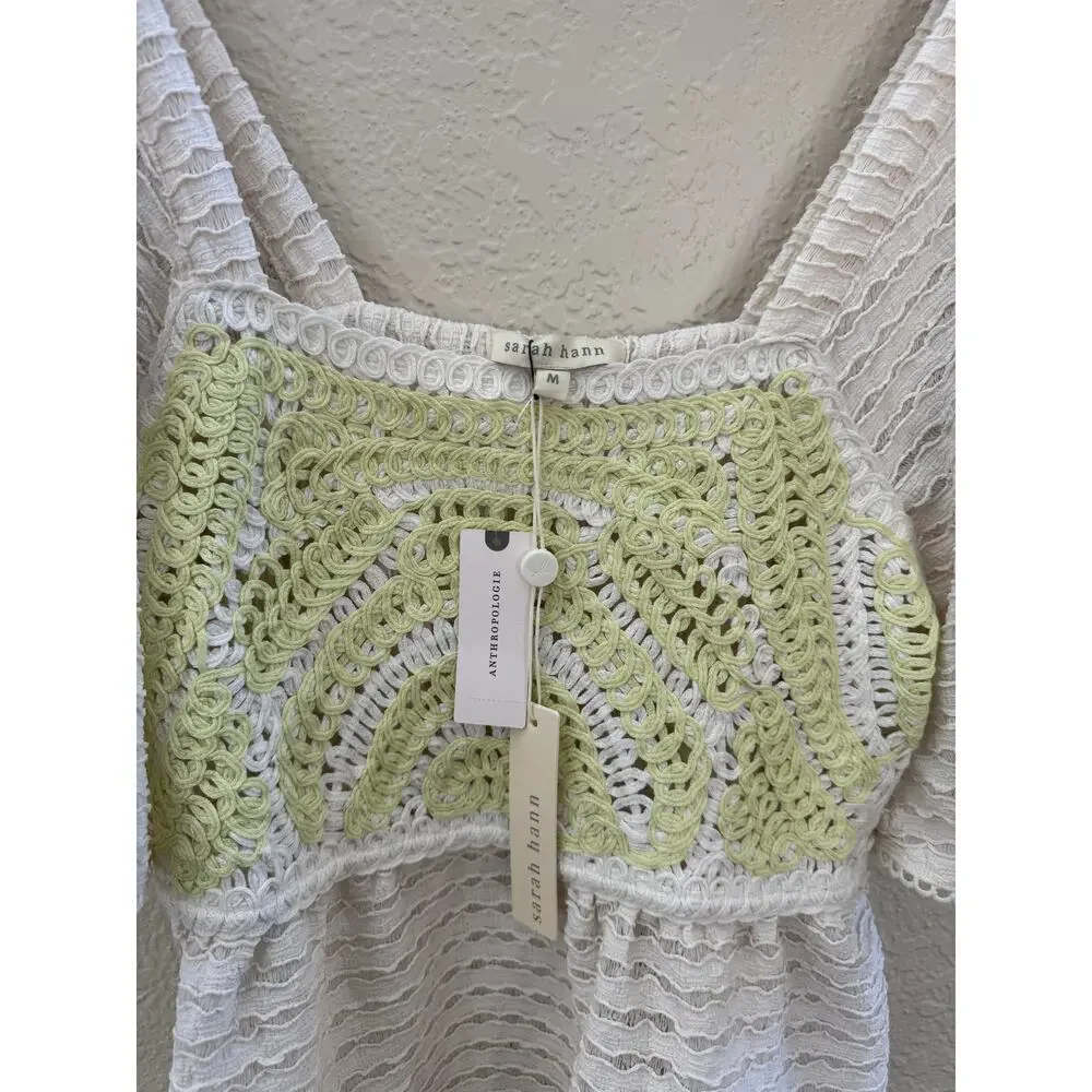 NWT $78 Anthropologie Sarah Hann Cream Flutter-Sleeve Crochet Top
